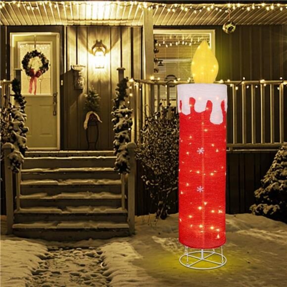 5.2 FT Christmas Lighted Decor Candle, Red Glitter 3D with Flickering Flame - Picture 6 of 8